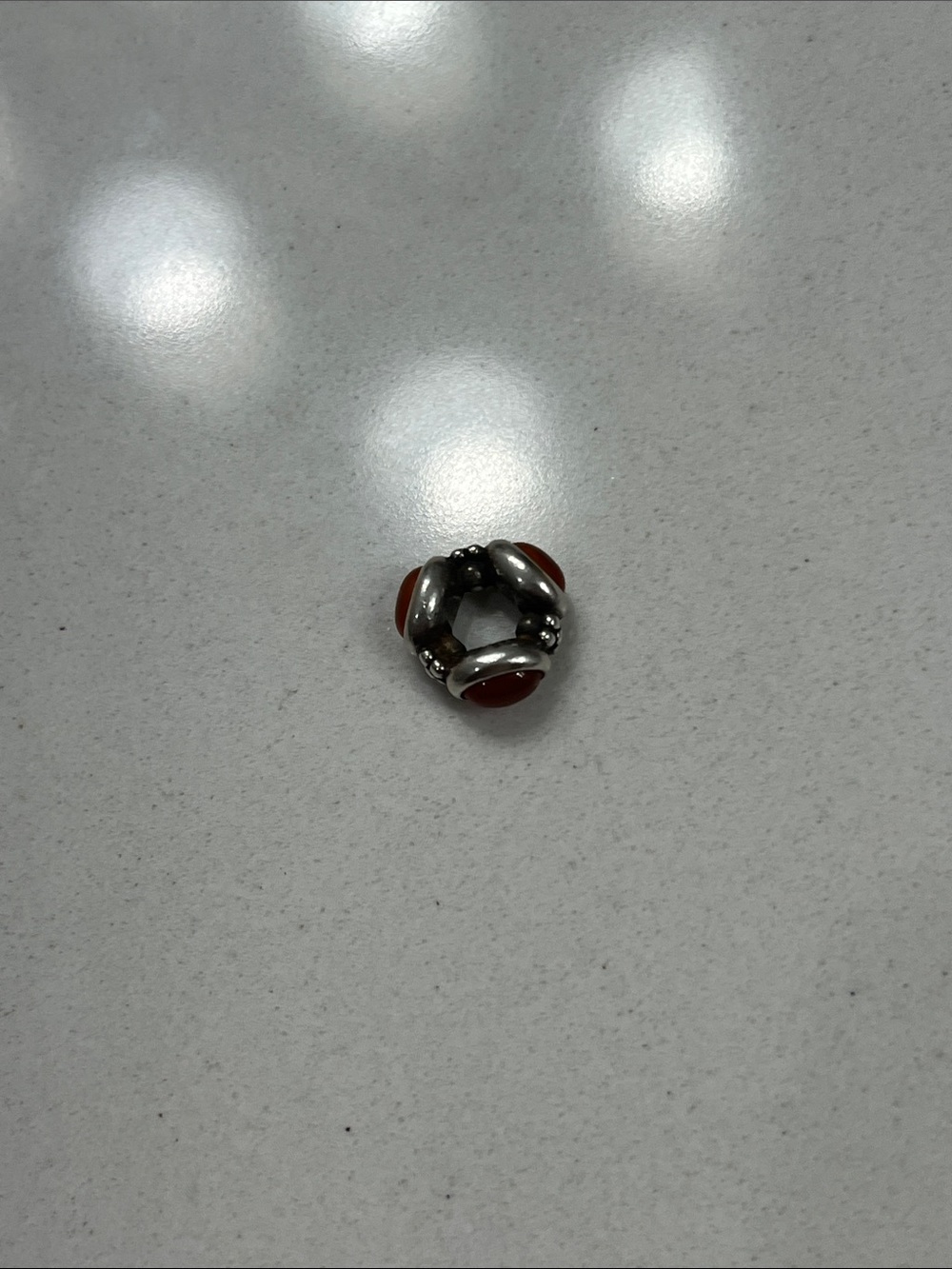 Retired Pandora Silver Tone Spacer Charm with Red Carnelian Accents